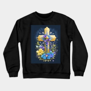 Gold Cross With Flowers Crewneck Sweatshirt